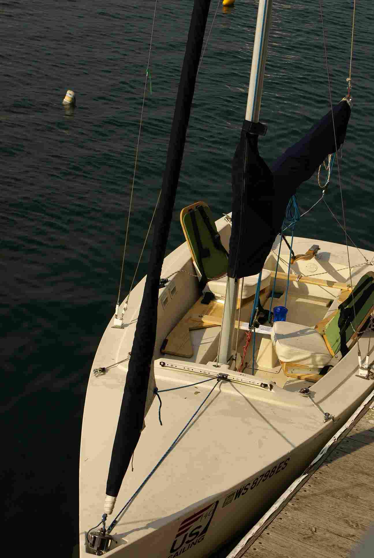 Adaptive retrofit inside hold Ideal 18 racing sailboat from front