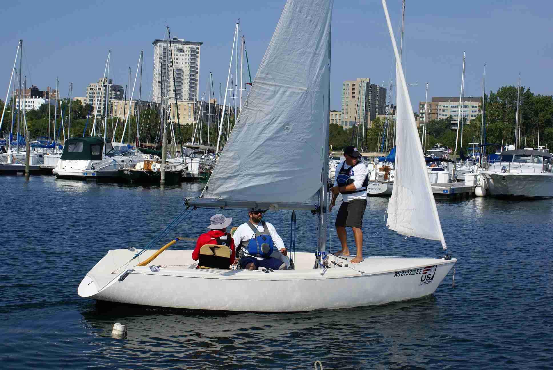 Race Sailboat turned and Heading Out