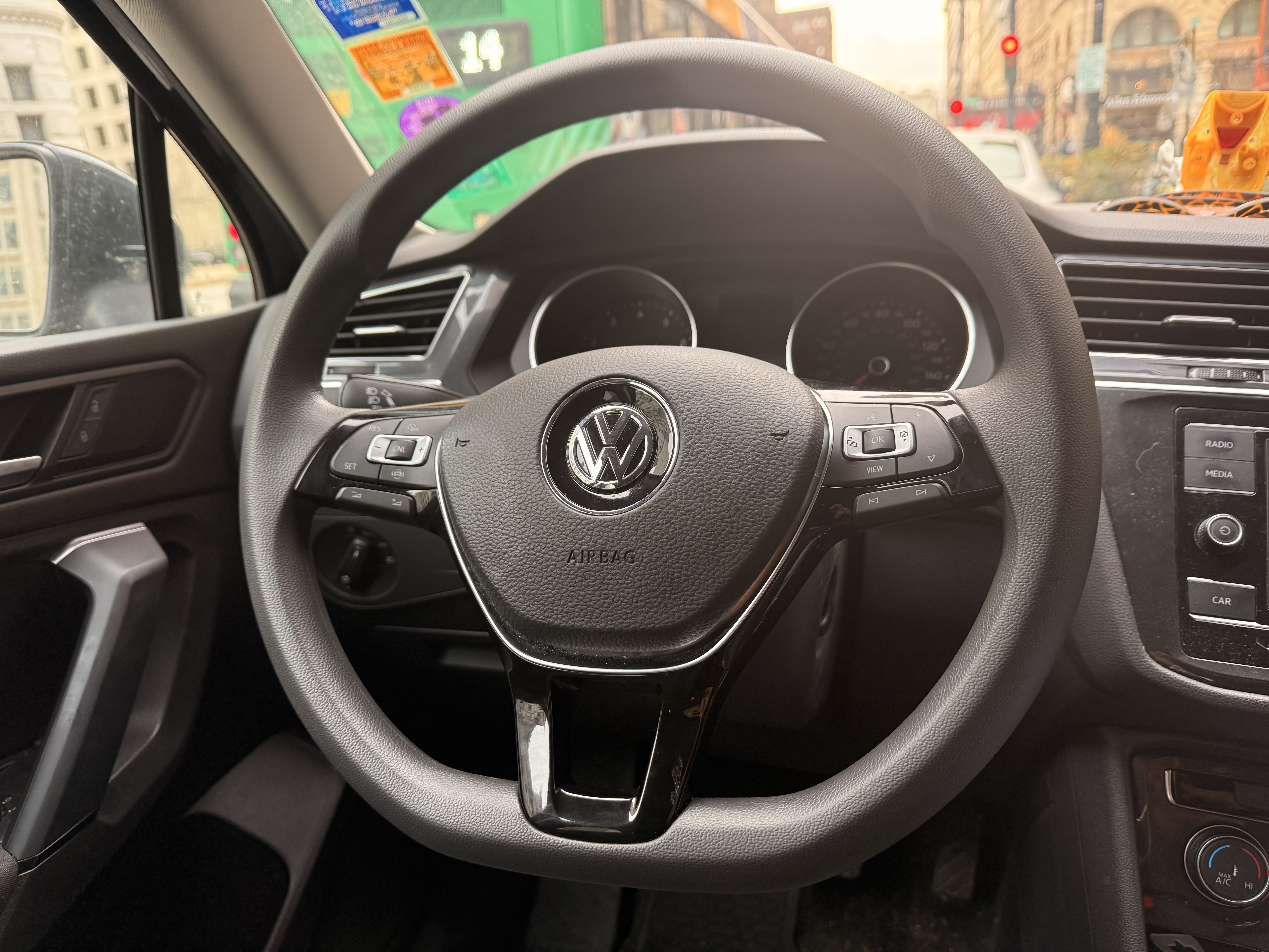 a steering wheel of a car
